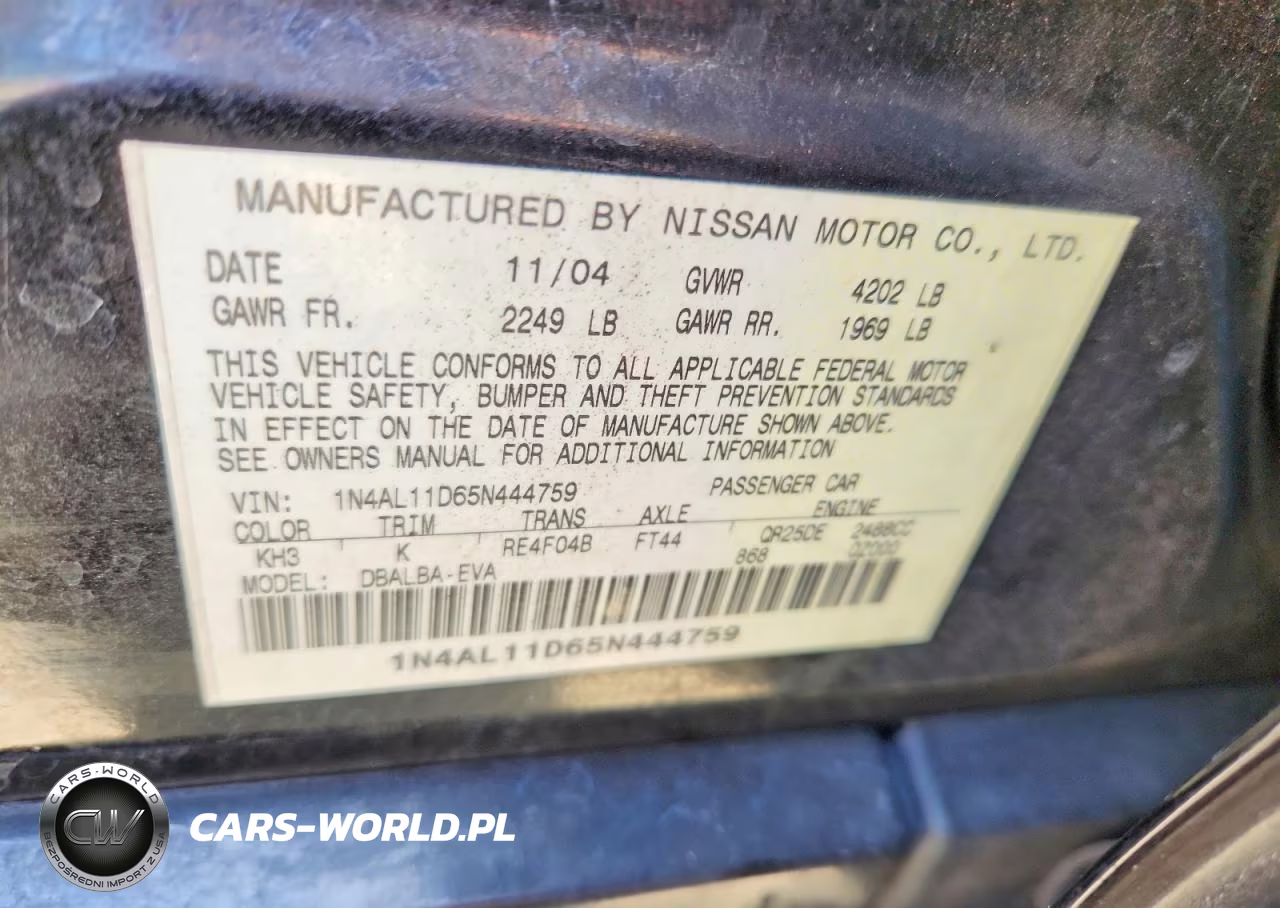 2005 Nissan Altima 2.5 VIN:1N4AL11D65N444759 - 12