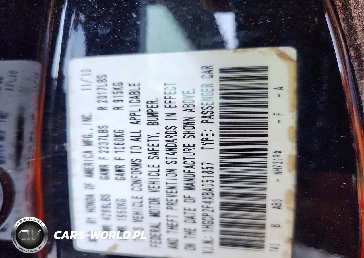 2011 Honda Accord Lxp VIN:1HGCP2F4XBA051857 - 12
