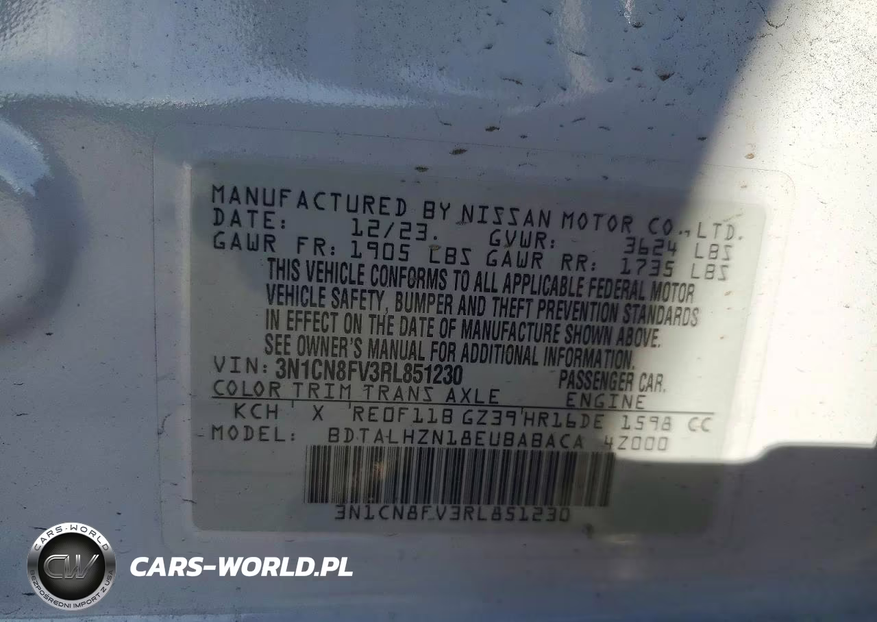 2024 Nissan Versa Sr VIN:3N1CN8FV3RL851230 - 12