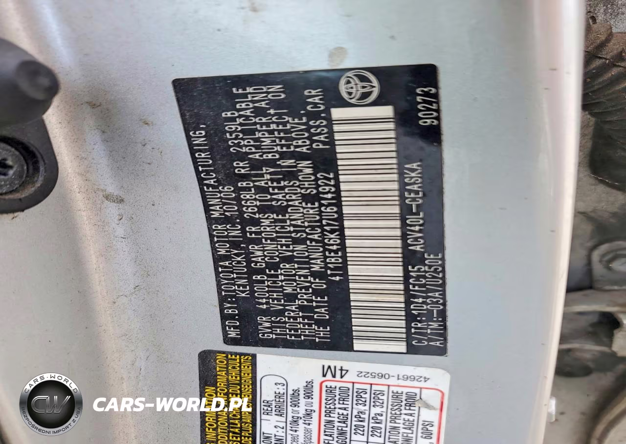 2007 Toyota Camry Se VIN:4T1BE46K17U614922 - 12