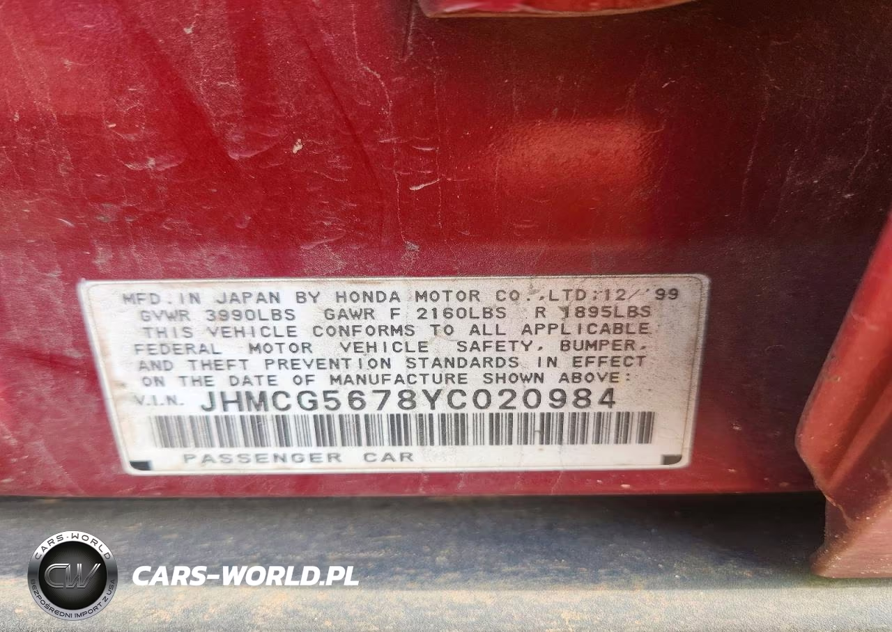 2000 Honda Accord Se VIN:JHMCG5678YC020984 - 12