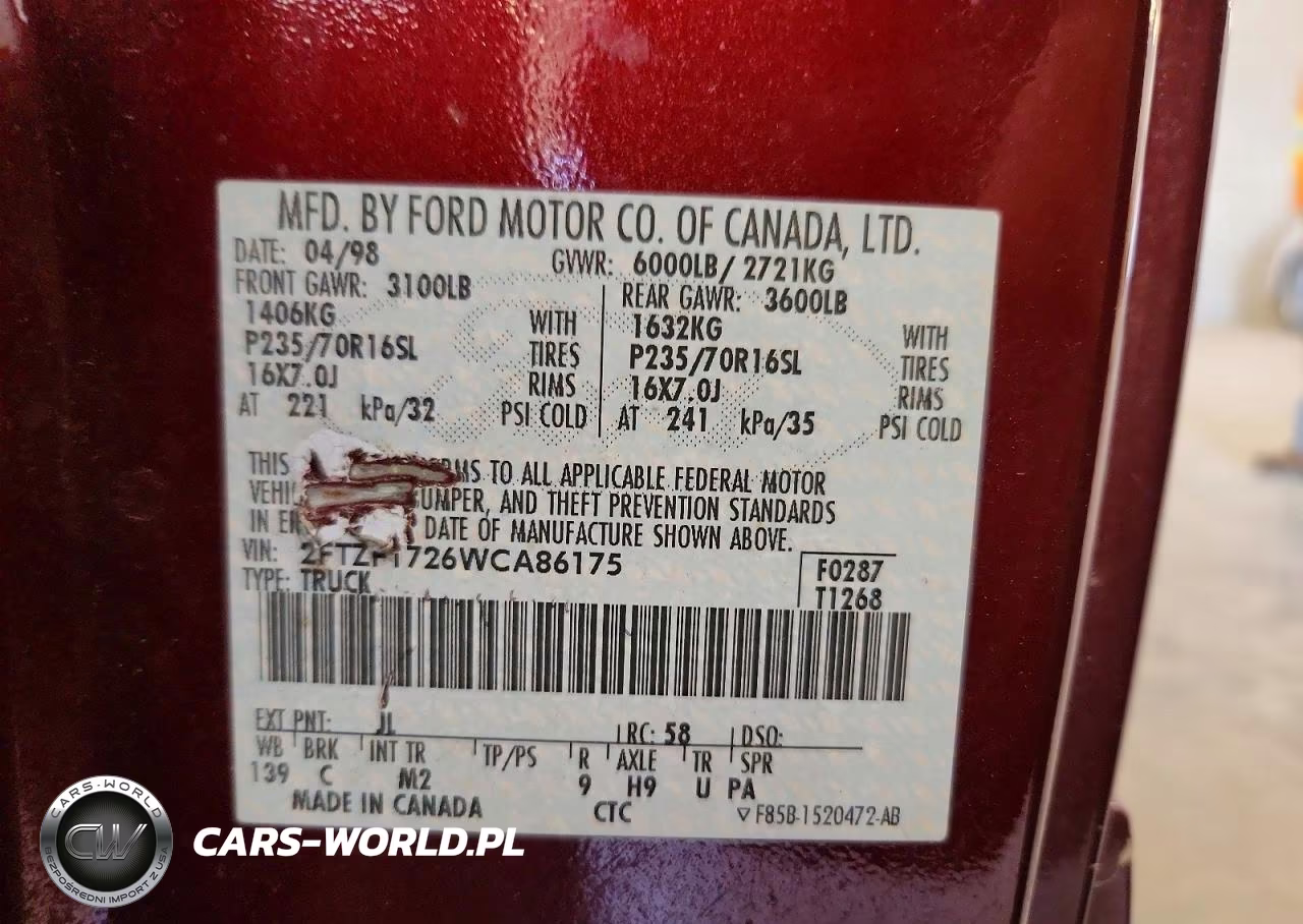 1998 Ford F150 VIN:2FTZF1726WCA86175 - 12