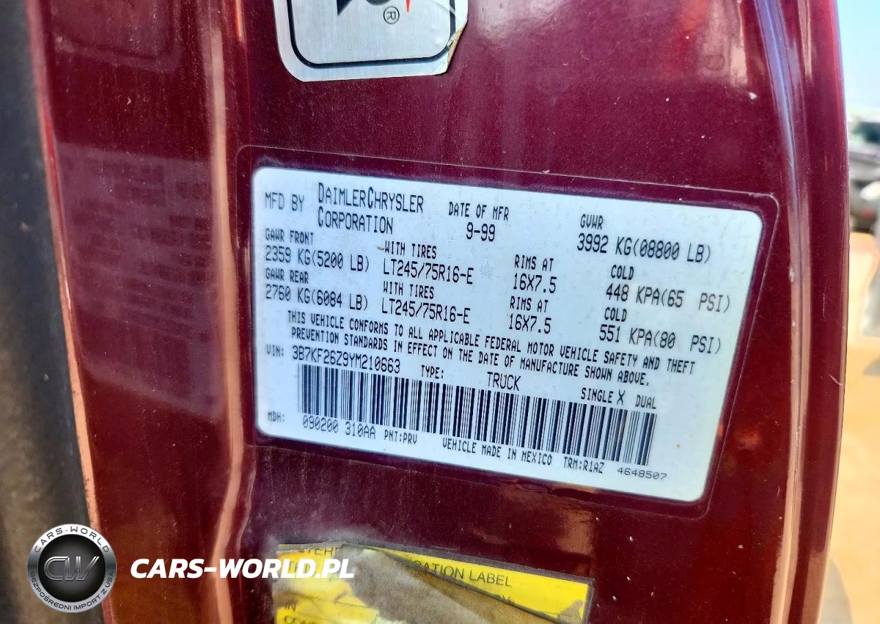 2000 Dodge Ram 2500 VIN:3B7KF26Z9YM210663 - 12