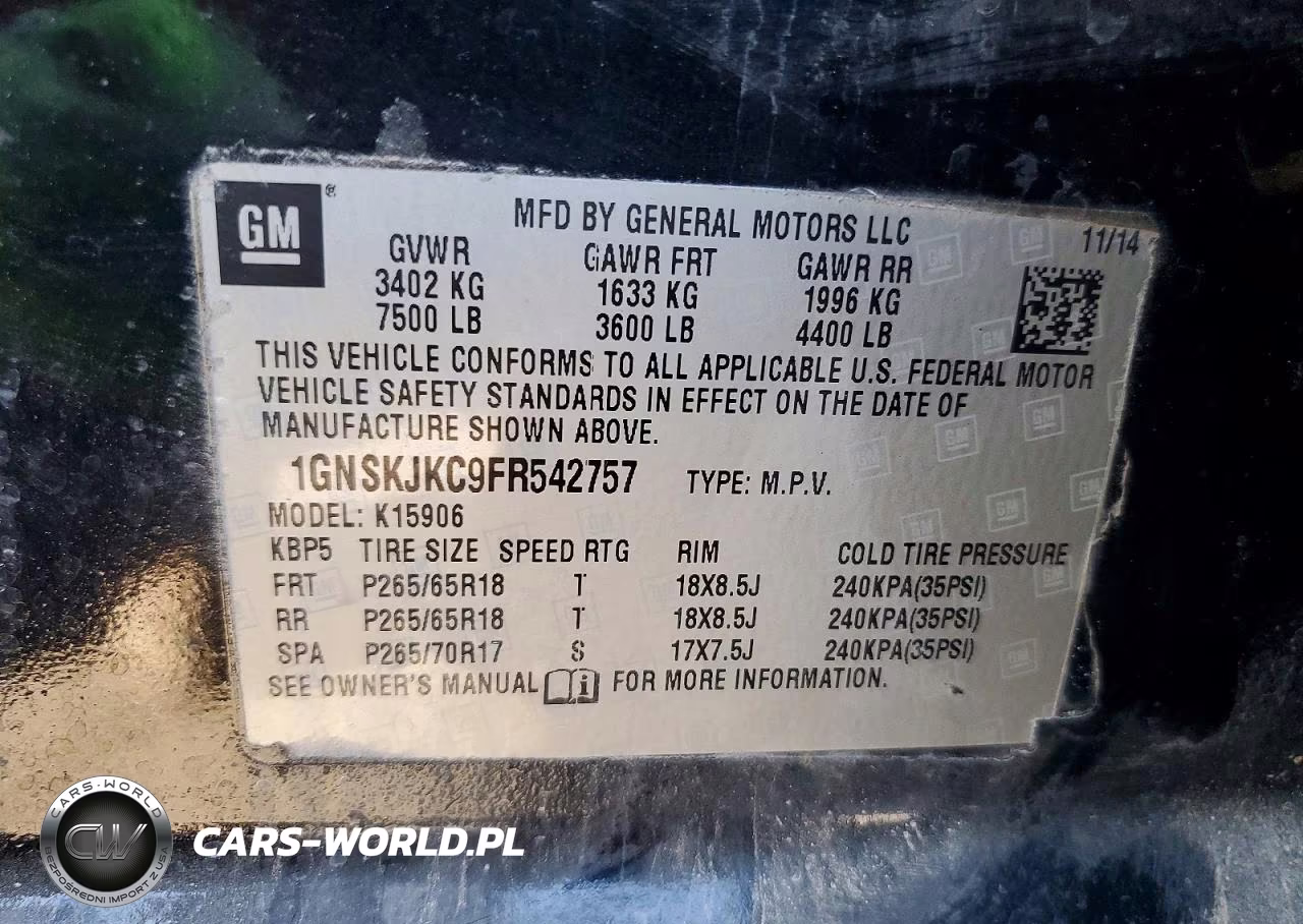 2015 Chevrolet Suburban K1500 Lt VIN:1GNSKJKC9FR542757 - 13