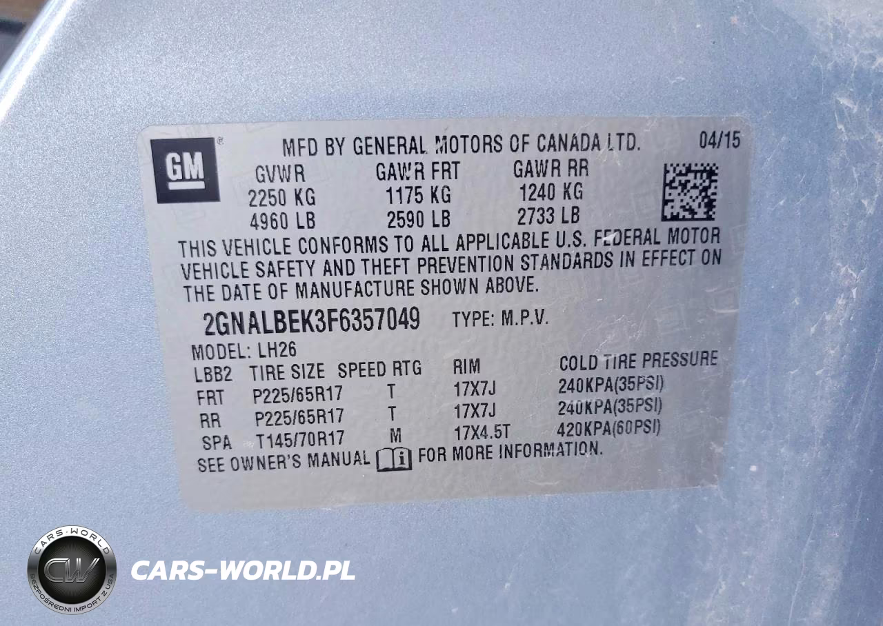 2015 Chevrolet Equinox Lt VIN:2GNALBEK3F6357049 - 13