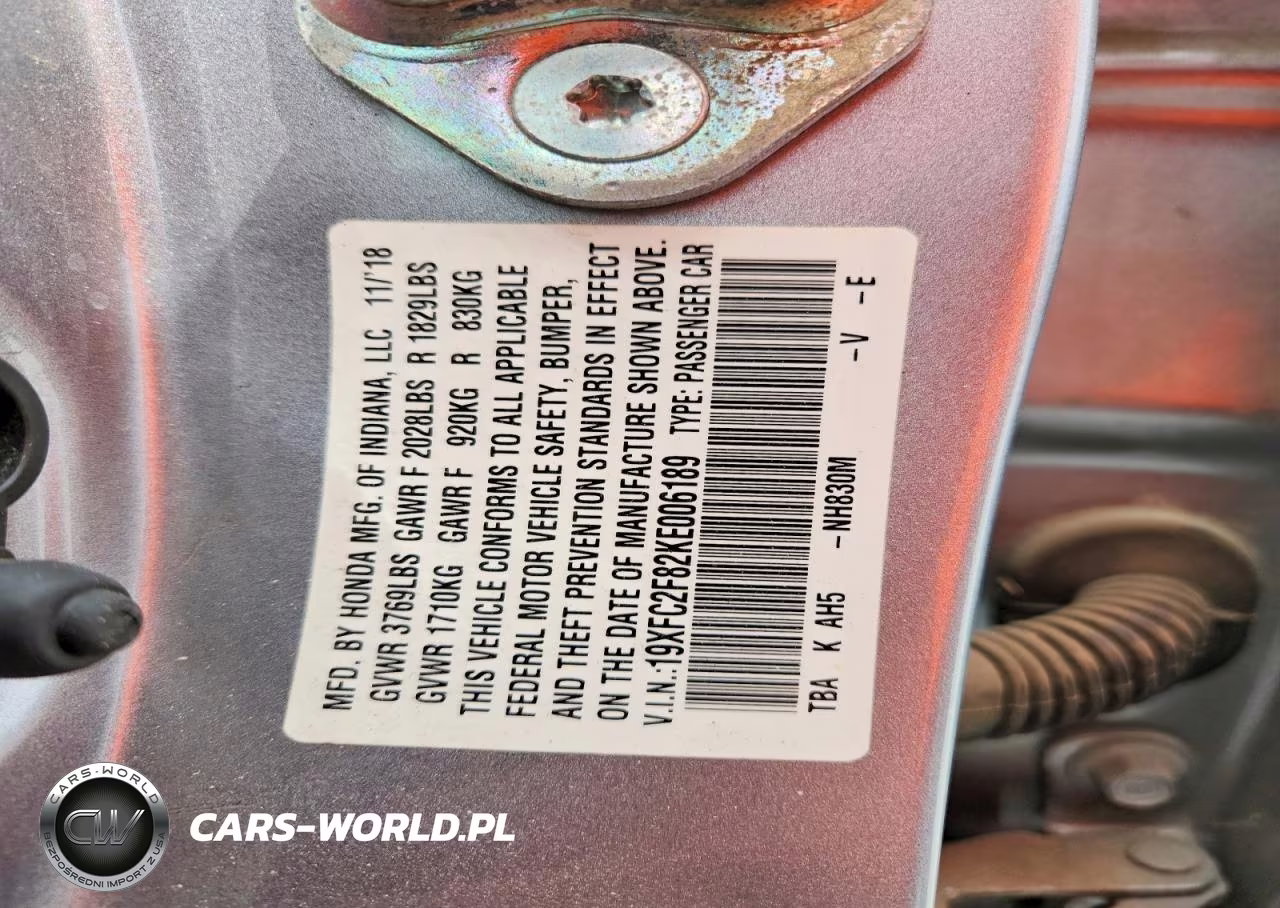 2019 Honda Civic Sport VIN:19XFC2F82KE006189 - 12
