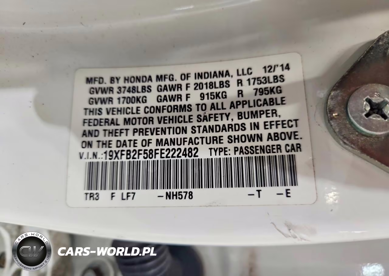 2015 Honda Civic Lx VIN:19XFB2F58FE222482 - 12