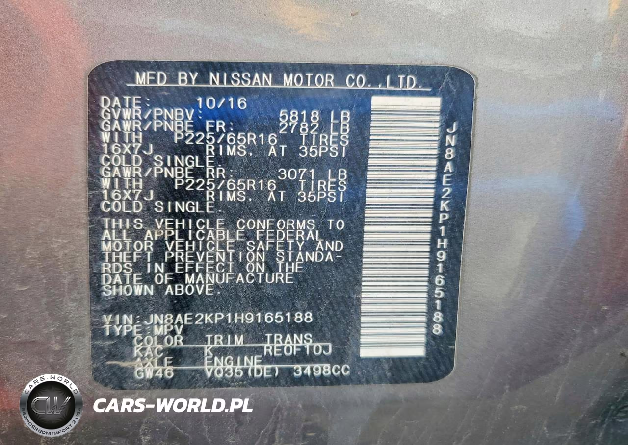 2017 Nissan Quest Sv VIN:JN8AE2KP1H9165188 - 13