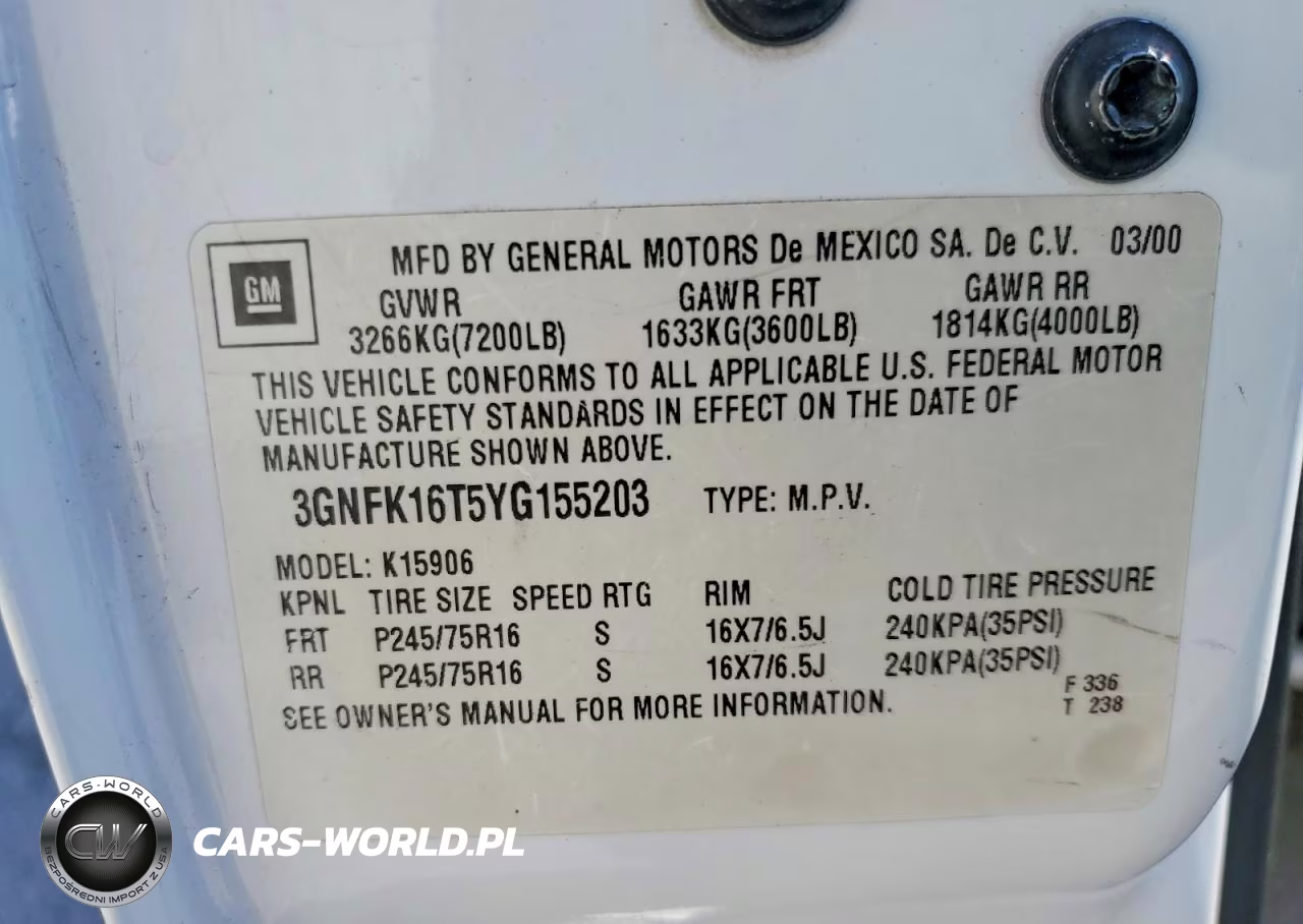 2000 Chevrolet Suburban K1500 VIN:3GNFK16T5YG155203 - 14