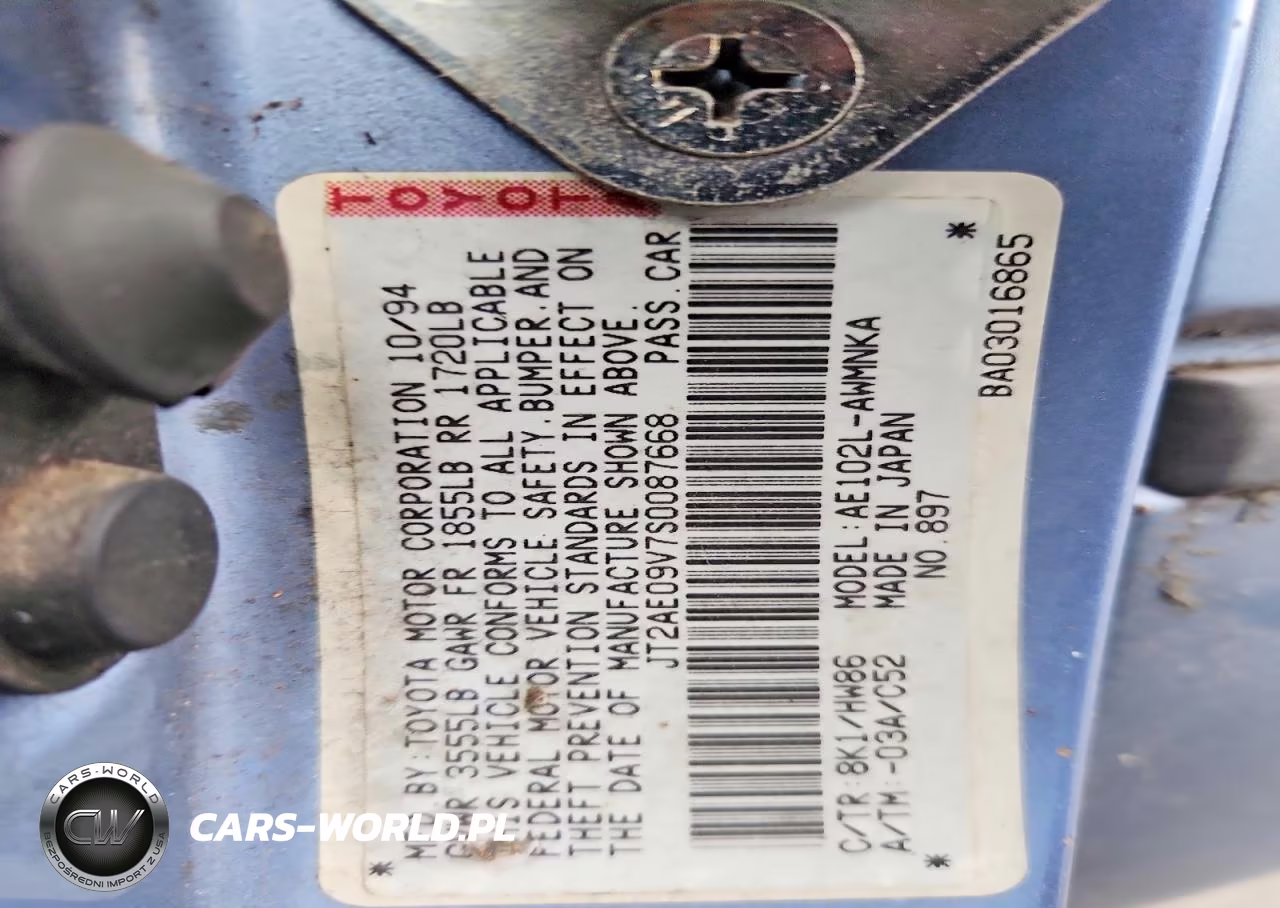 1995 Toyota Corolla Dx VIN:JT2AE09V7S0087668 - 12