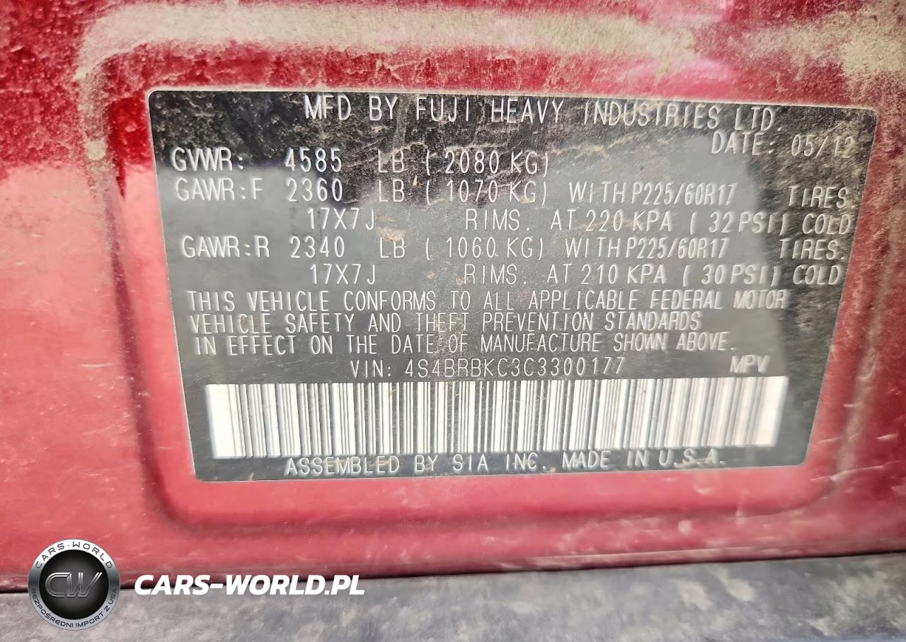 2012 Subaru Outback 2.5I Limited VIN:4S4BRBKC3C3300177 - 14