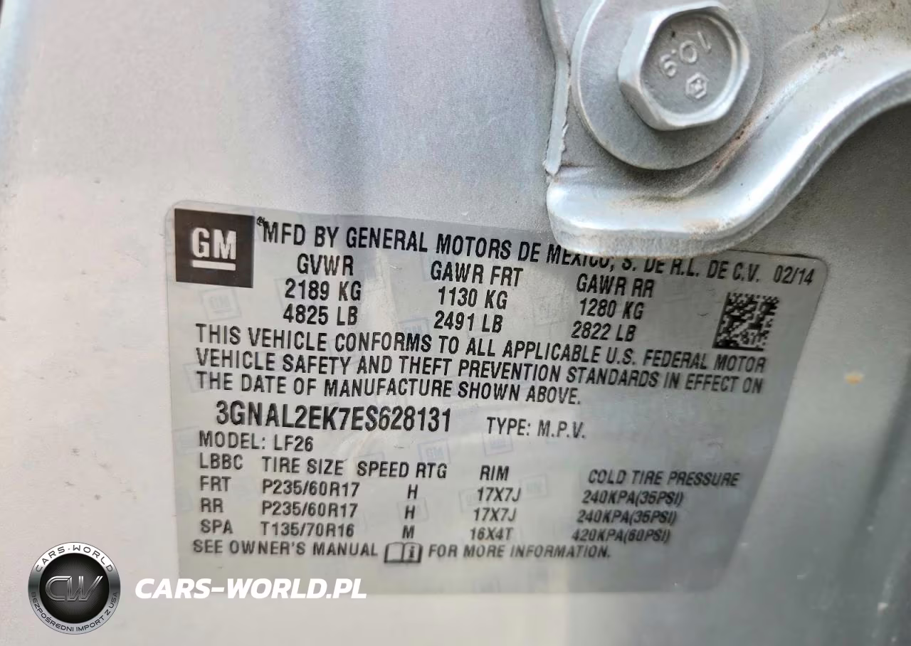 2014 Chevrolet Captiva VIN:3GNAL2EK7ES628131 - 14