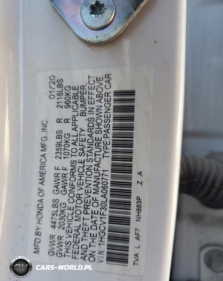 2020 Honda Accord Sport VIN:1HGCV1F30LA060771 - 12
