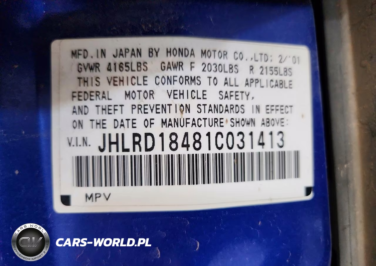 2001 Honda Cr-V Lx VIN:JHLRD18481C031413 - 12