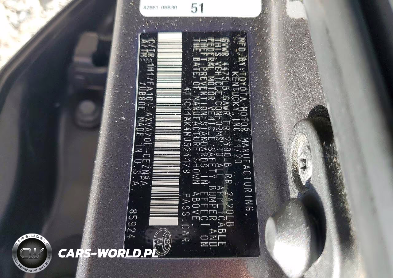 2021 Toyota Camry Le VIN:4T1C11AK4MU524178 - 12