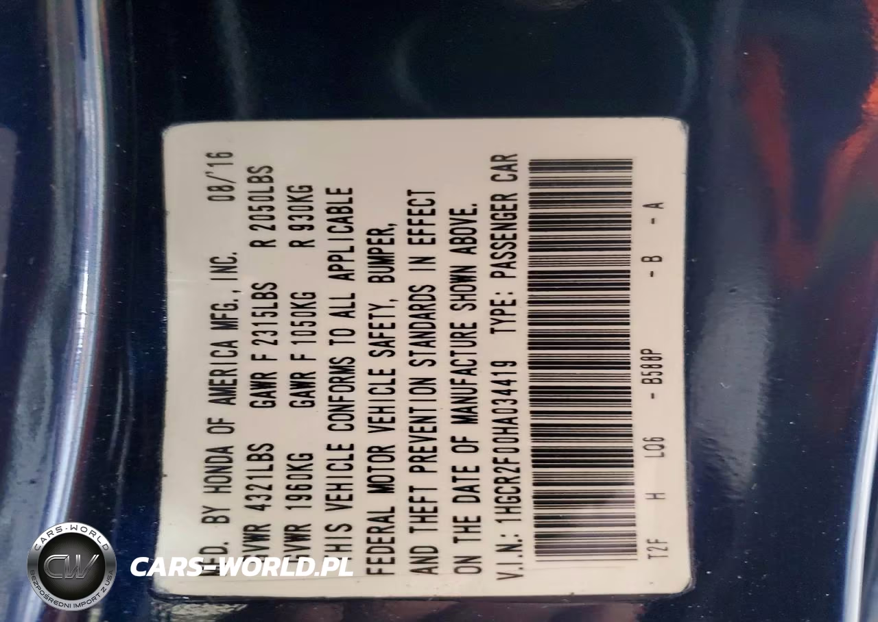 2017 Honda Accord Ex VIN:1HGCR2F00HA034419 - 12