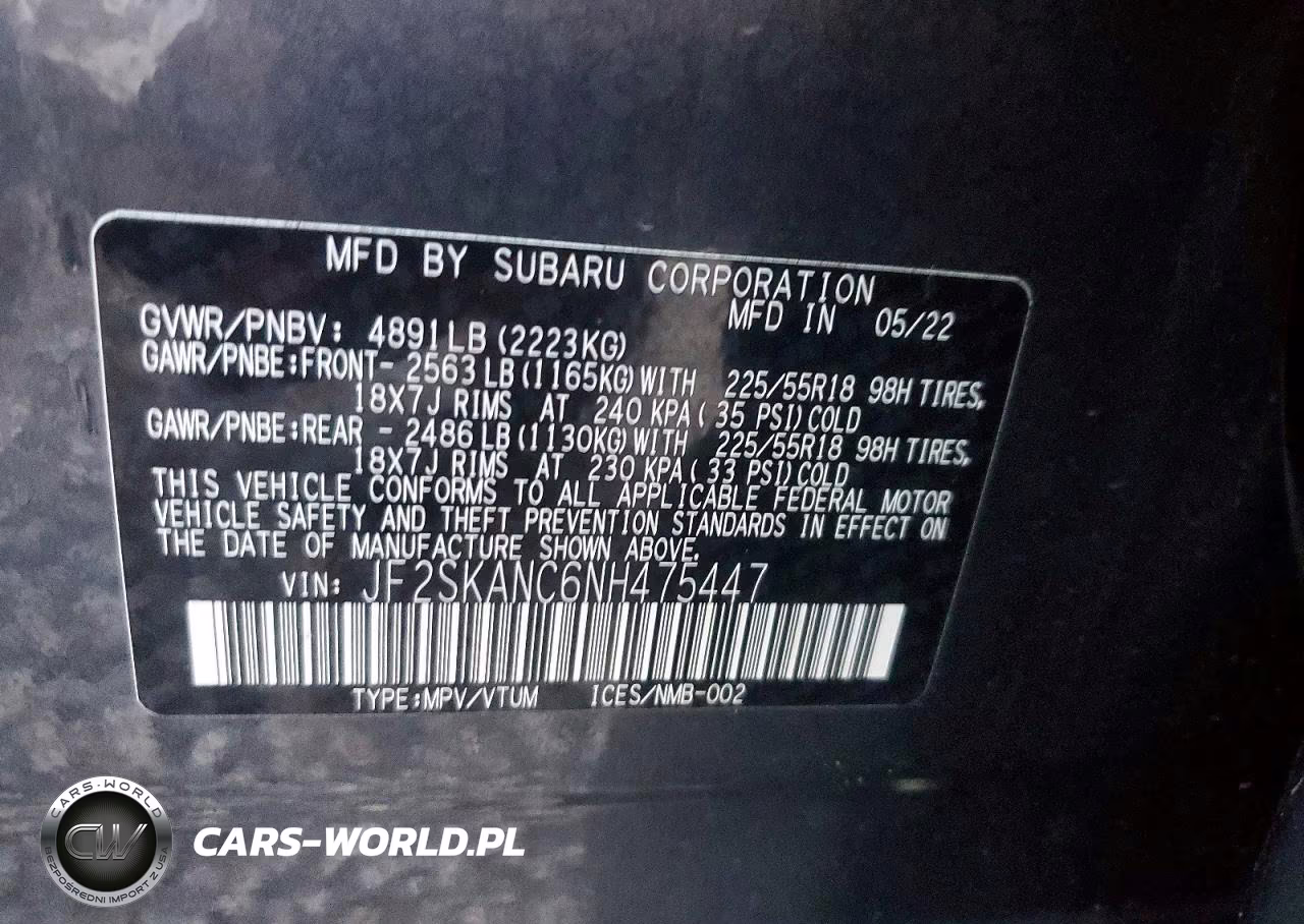 2022 Subaru Forester Limited VIN:JF2SKANC6NH475447 - 12