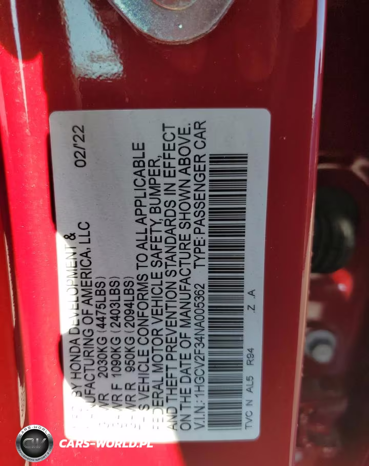 2022 Honda Accord Sport VIN:1HGCV2F34NA005362 - 12