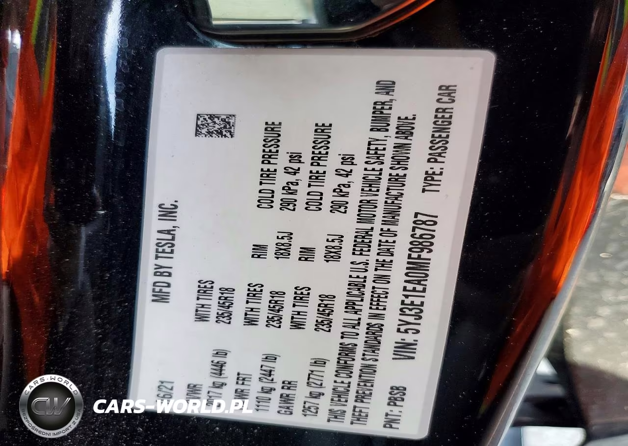 2021 Tesla Model 3 VIN:5YJ3E1EA0MF986787 - 13