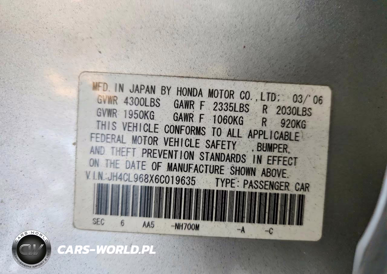 2006 Acura Tsx VIN:JH4CL968X6C019635 - 12