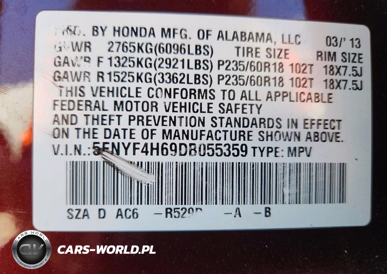 2013 Honda Pilot Ex-L VIN:5FNYF4H69DB055359 - 13