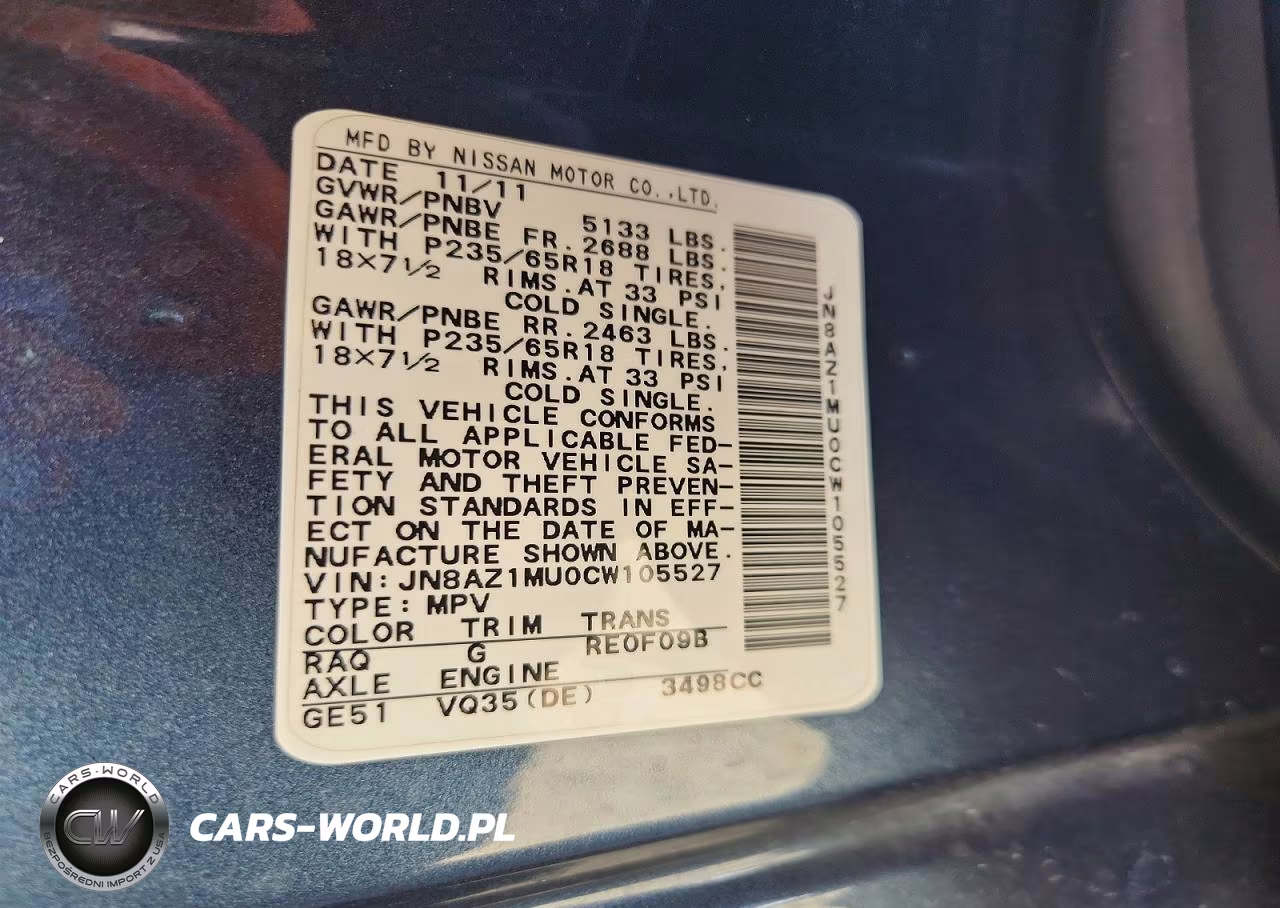 2012 Nissan Murano S VIN:JN8AZ1MU0CW105527 - 13