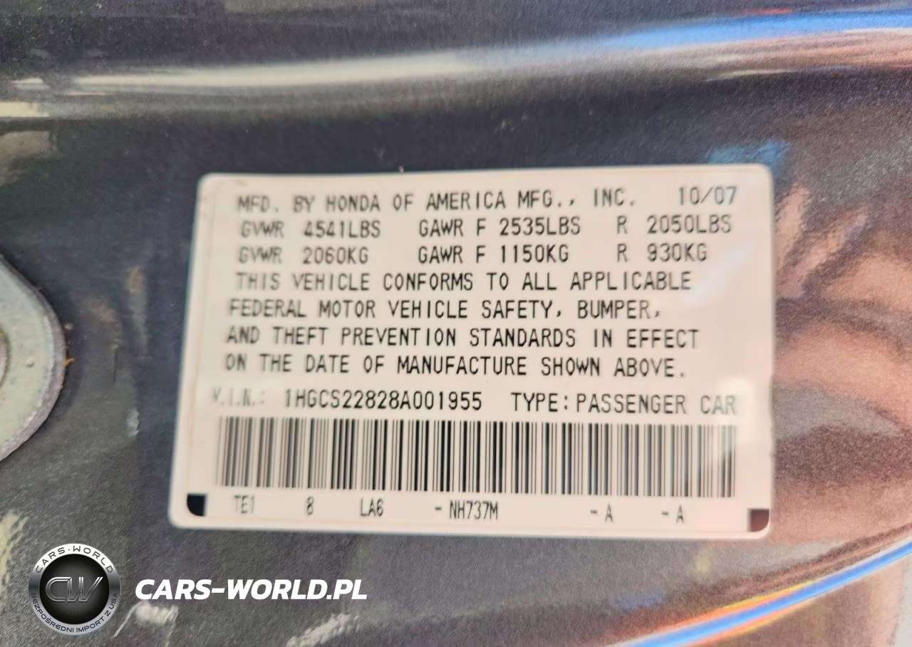 2008 Honda Accord Exl VIN:1HGCS22828A001955 - 13