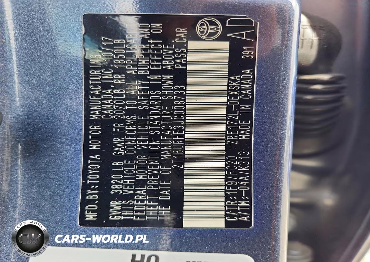 2018 Toyota Corolla Se VIN:2T1BURHE3JC008733 - 12