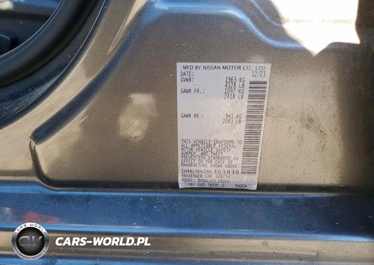 2024 Nissan Altima Sv VIN:1N4BL4DV2RN363838 - 12