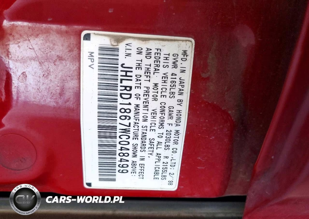 1998 Honda Cr-V Ex VIN:JHLRD1867WC048499 - 12