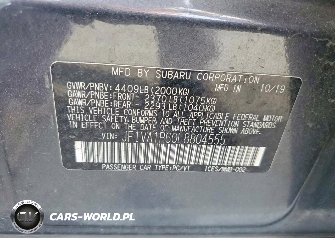 2020 Subaru Wrx Limited VIN:JF1VA1P60L8804555 - 12