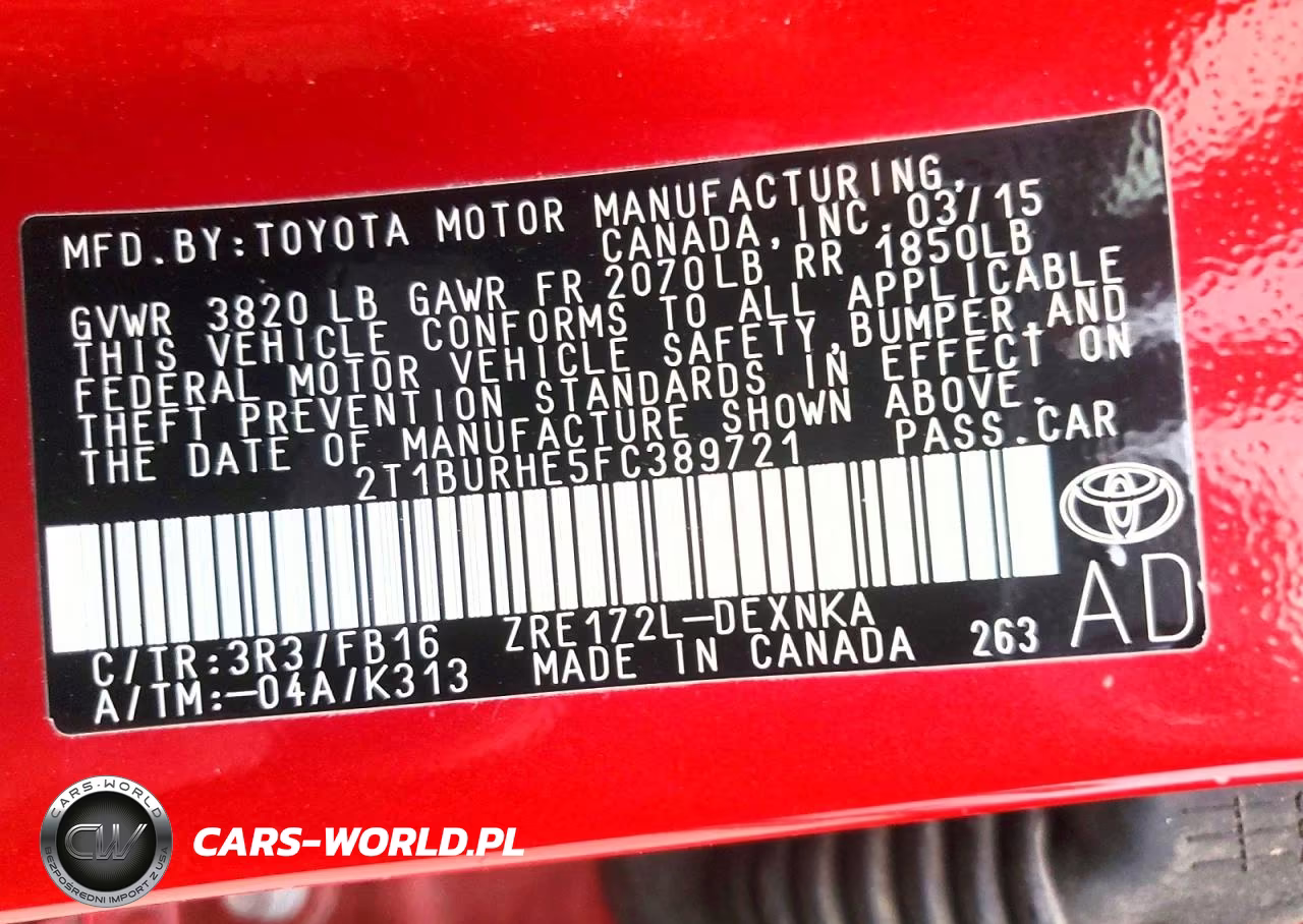 2015 Toyota Corolla L L VIN:2T1BURHE5FC389721 - 12