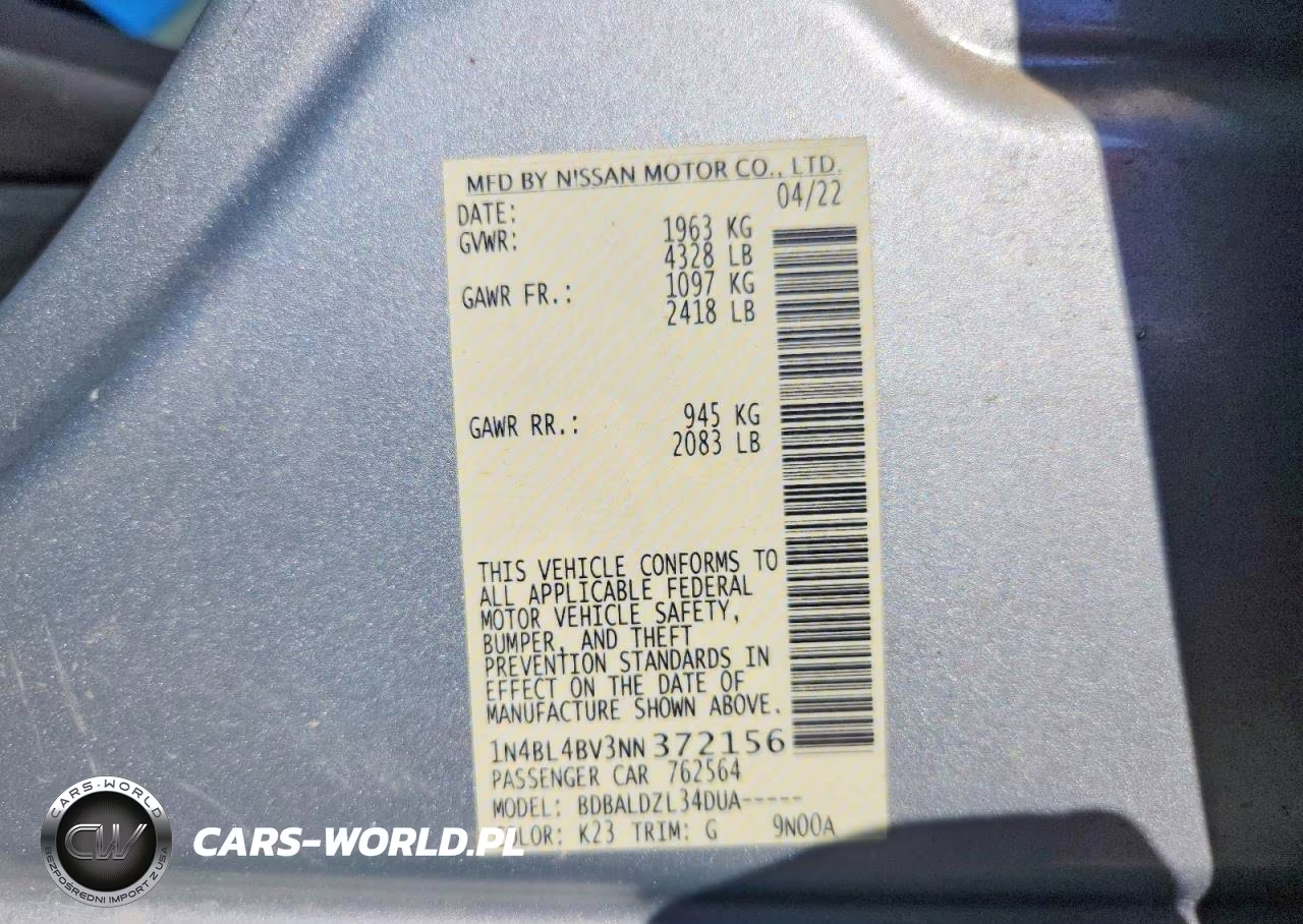 2022 Nissan Altima S VIN:1N4BL4BV3NN372156 - 13
