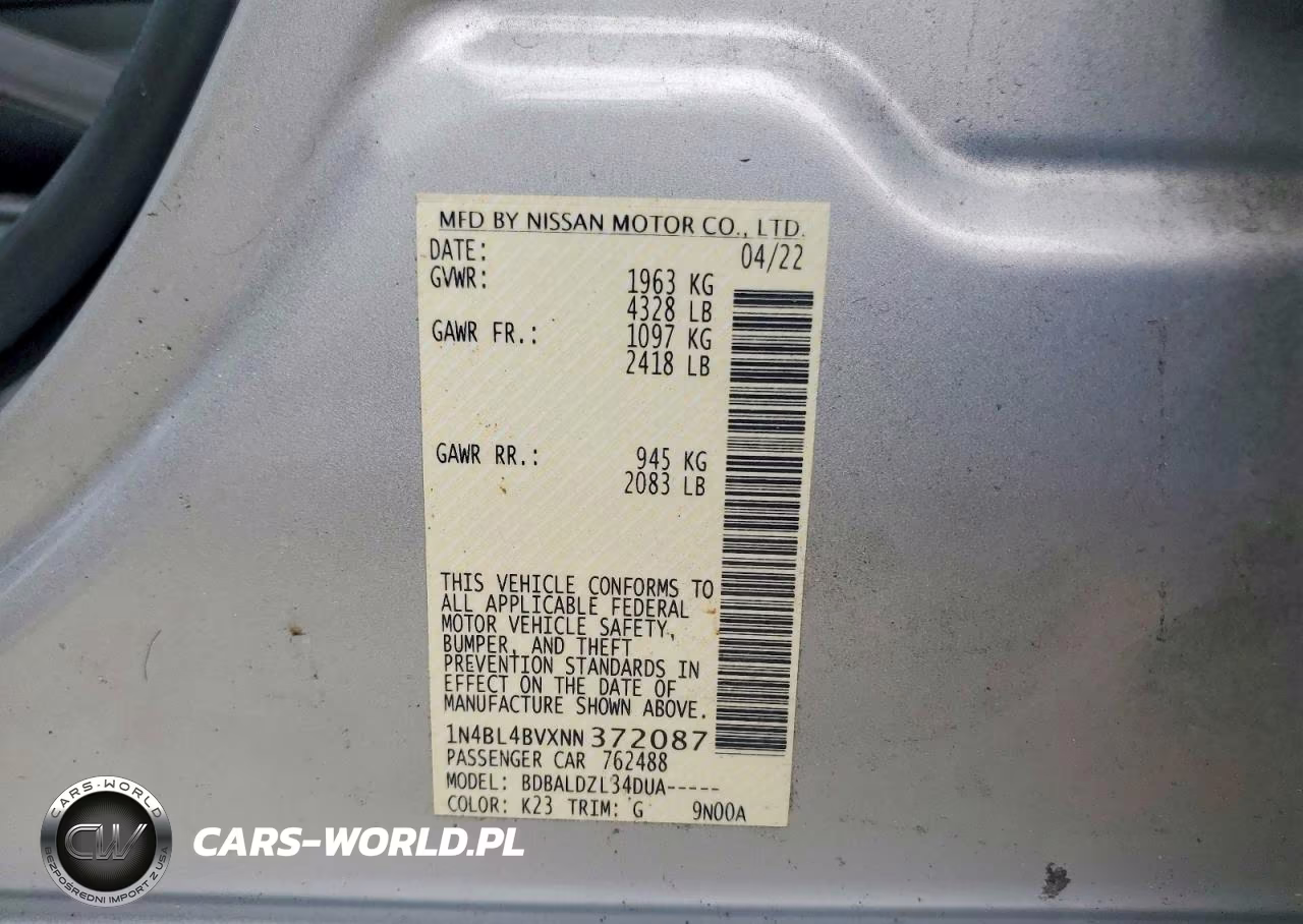 2022 Nissan Altima S VIN:1N4BL4BVXNN372087 - 12