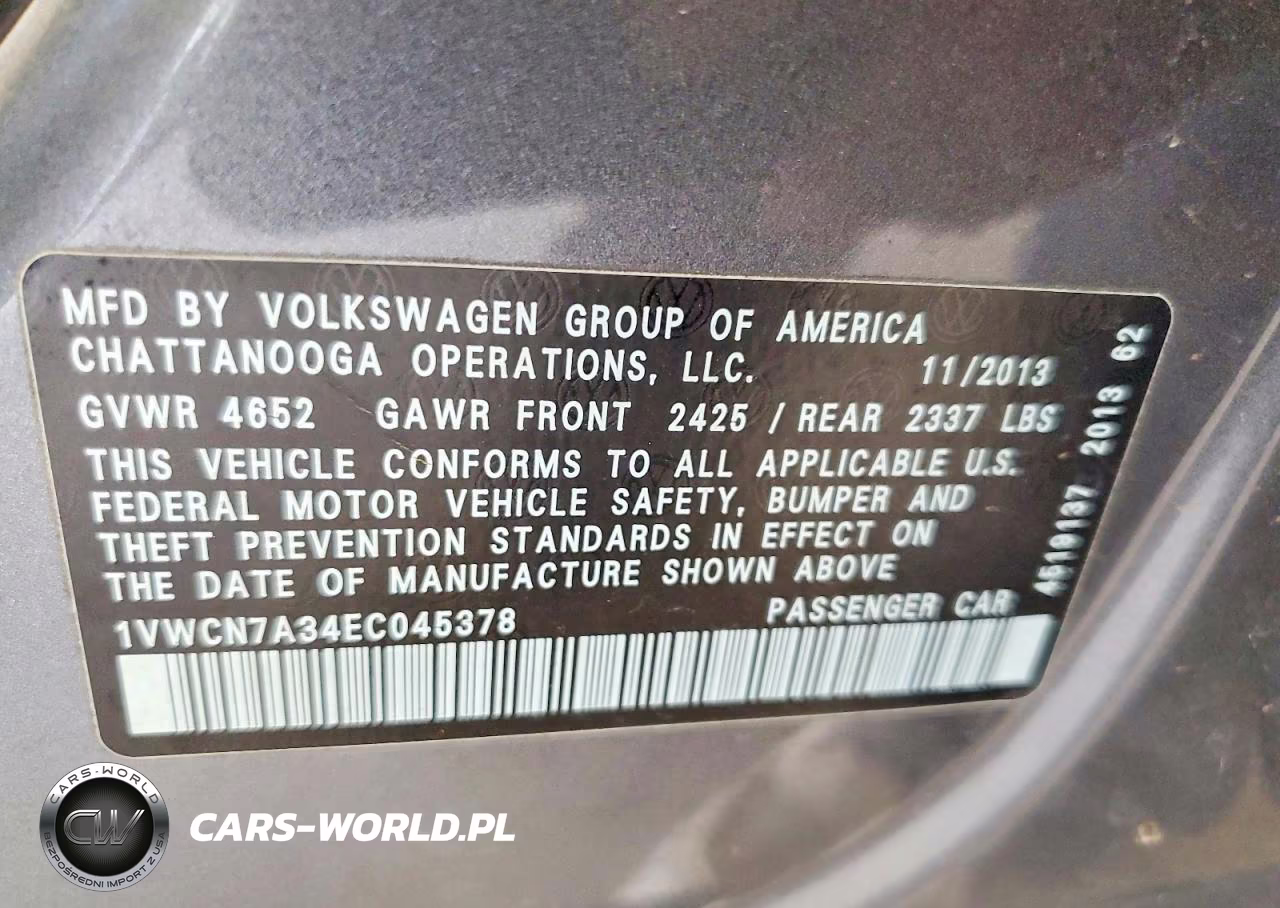 2014 Volkswagen Passat Sel VIN:1VWCN7A34EC045378 - 12