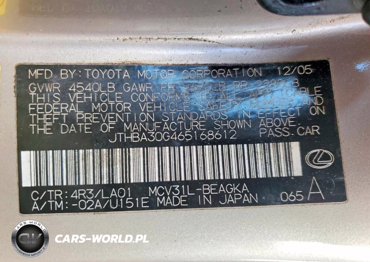 2006 Lexus Es 330 VIN:JTHBA30G465168612 - 12