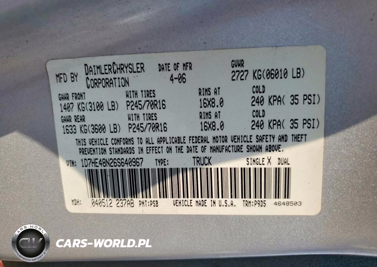 2006 Dodge Dakota Quad Slt VIN:1D7HE48N26S640967 - 13