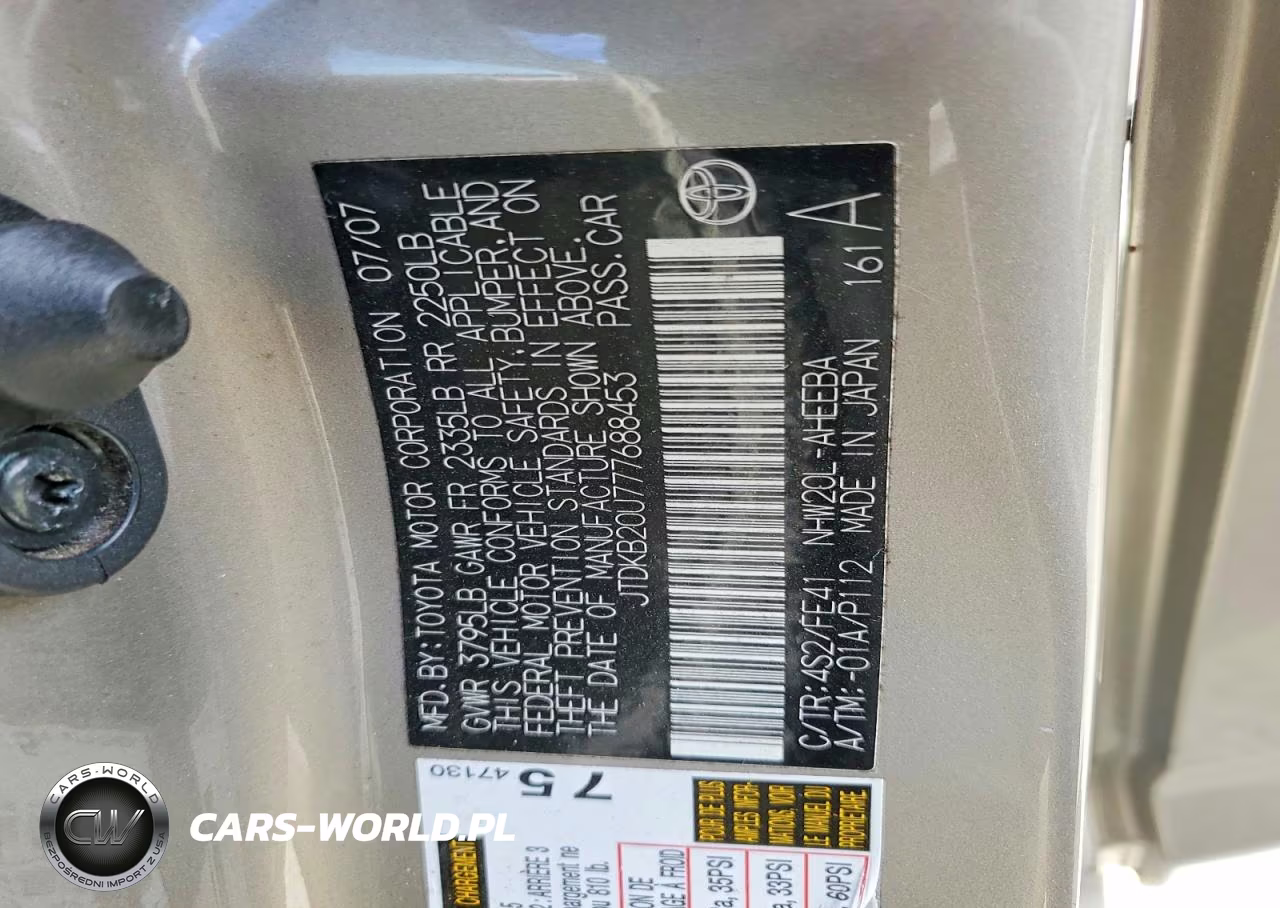 2007 Toyota Prius Base VIN:JTDKB20U777688453 - 12
