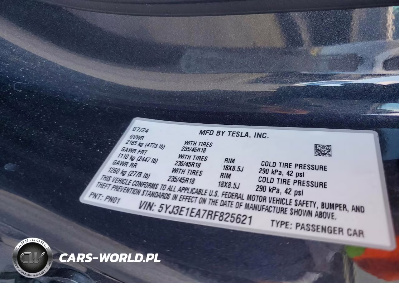 2024 Tesla Model 3 VIN:5YJ3E1EA7RF825621 - 13
