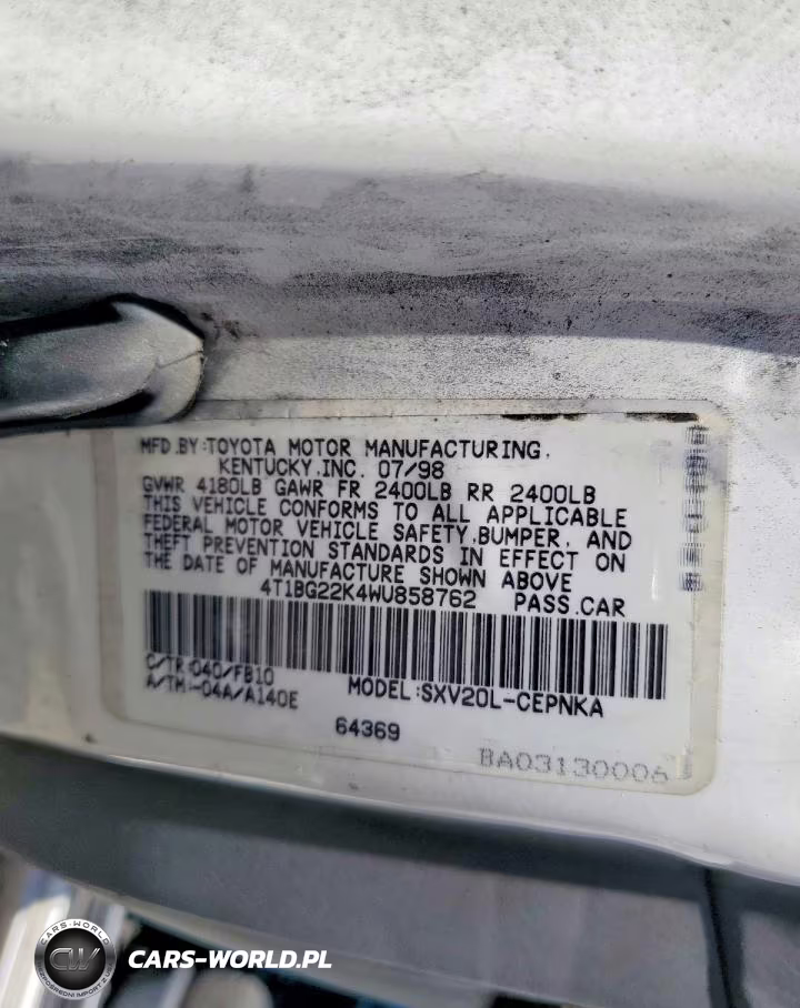 1998 Toyota Camry Le VIN:4T1BG22K4WU858762 - 12
