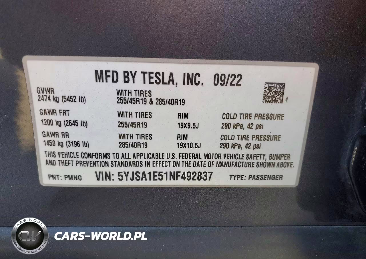2022 Tesla Model S VIN:5YJSA1E51NF492837 - 13