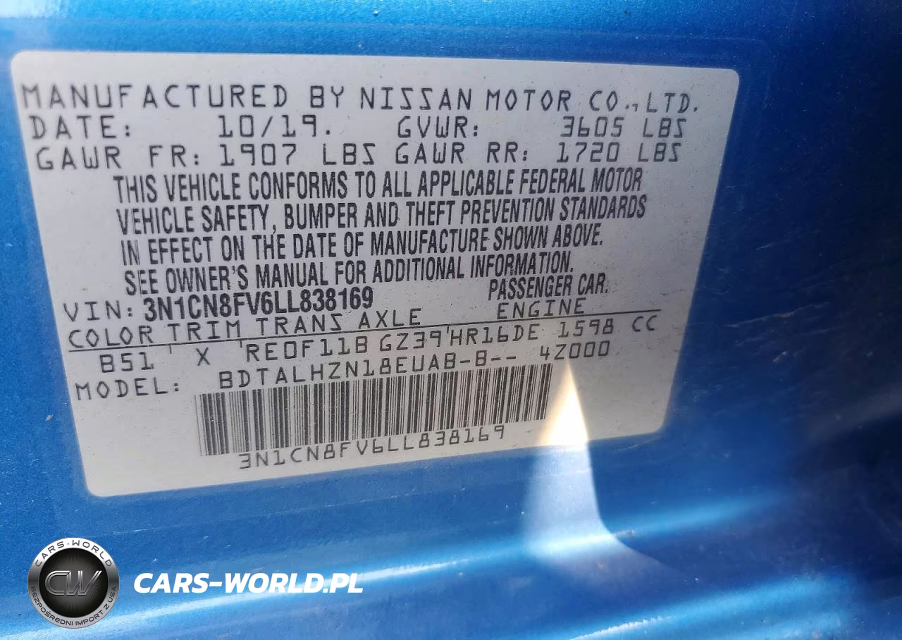 2020 Nissan Versa Sr VIN:3N1CN8FV6LL838169 - 13