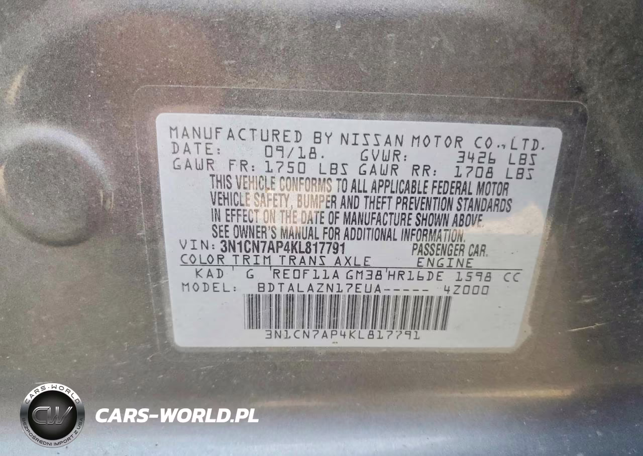 2019 Nissan Versa S Plus VIN:3N1CN7AP4KL817791 - 13