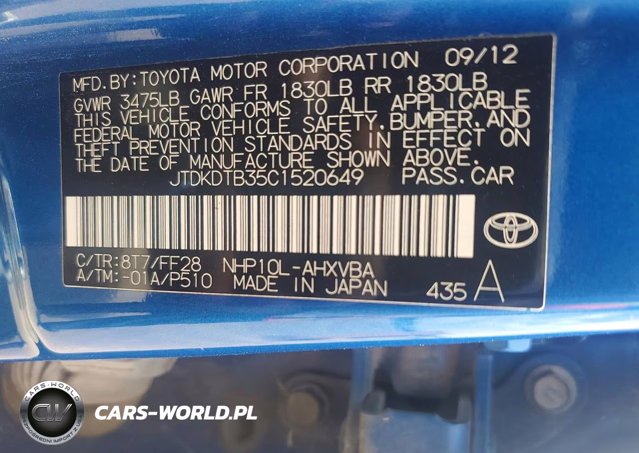 2012 Toyota Prius C Two VIN:JTDKDTB35C1520649 - 12