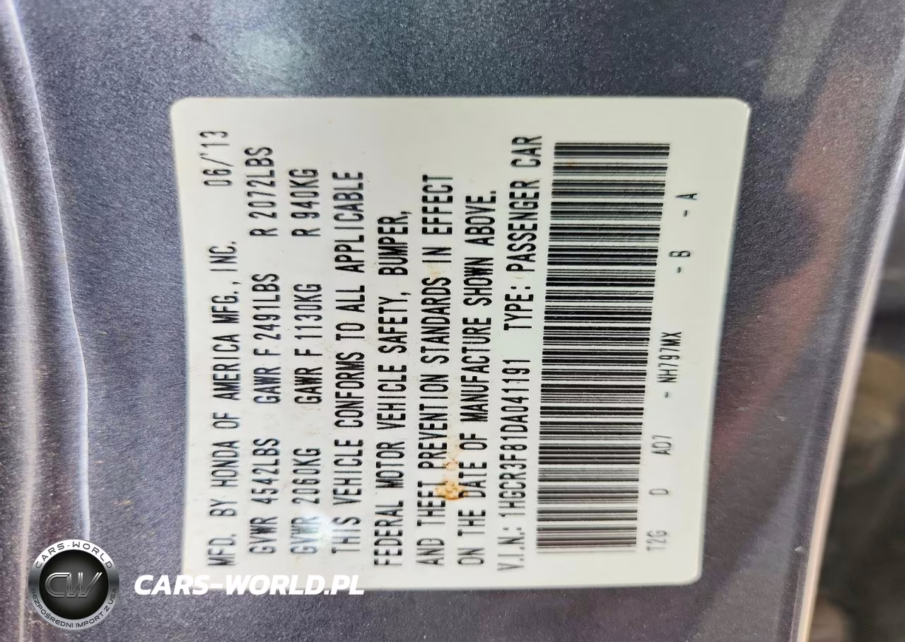 2013 Honda Accord Exl VIN:1HGCR3F81DA041191 - 12