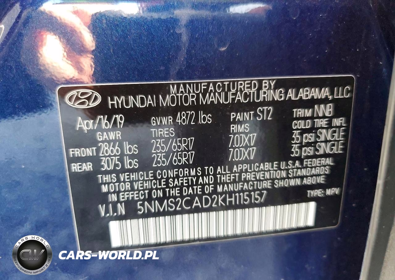 2019 Hyundai Santa Fe Se VIN:5NMS2CAD2KH115157 - 13