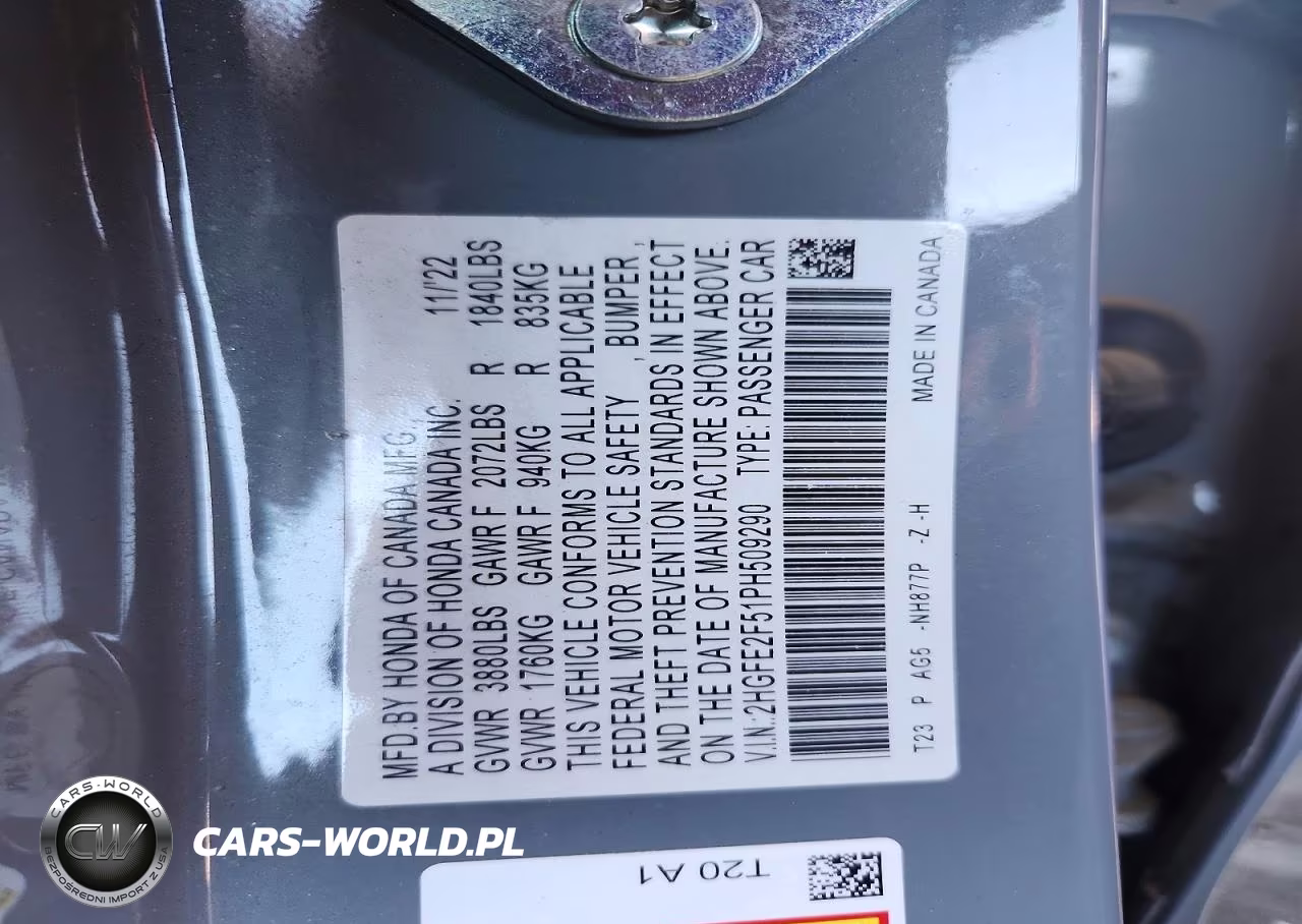 2023 Honda Civic Sport VIN:2HGFE2F51PH509290 - 12