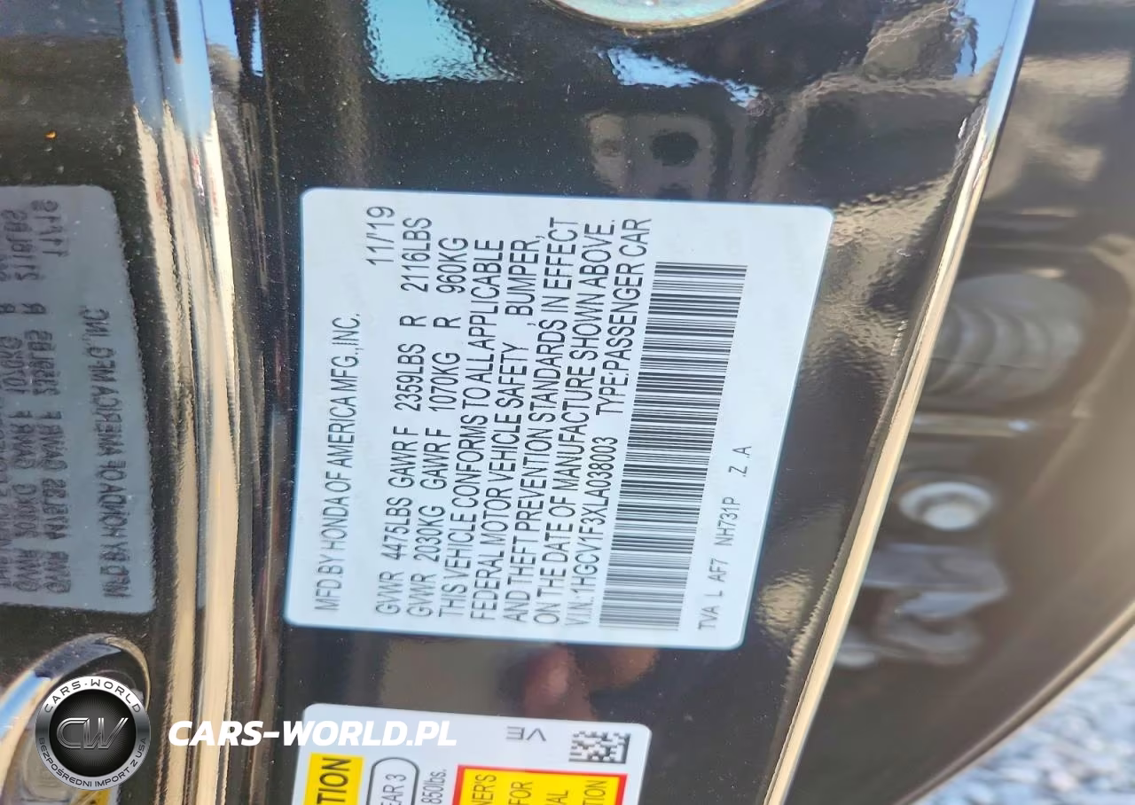 2020 Honda Accord Sport VIN:1HGCV1F3XLA038003 - 13
