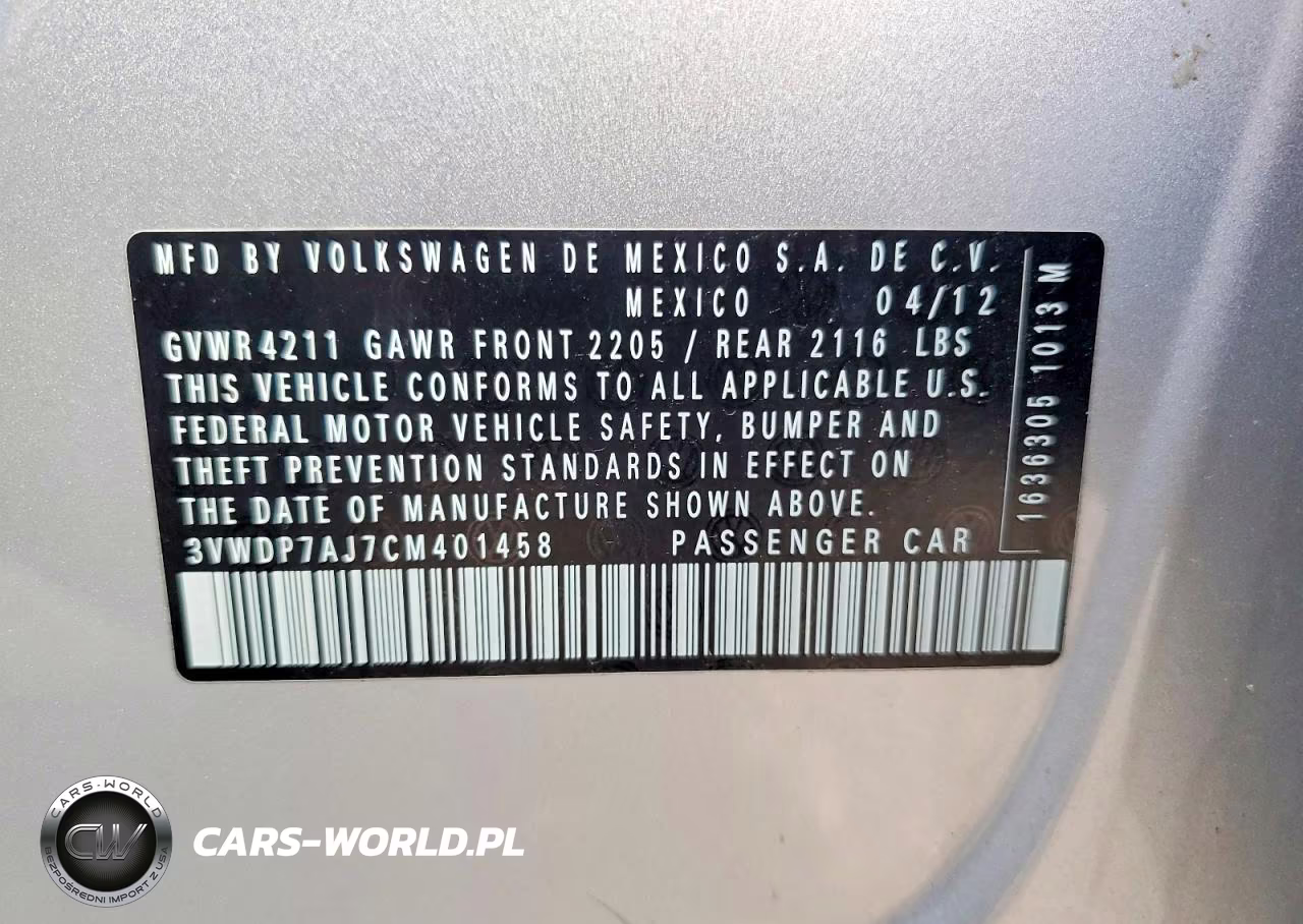 2012 Volkswagen Jetta Se VIN:3VWDP7AJ7CM401458 - 12