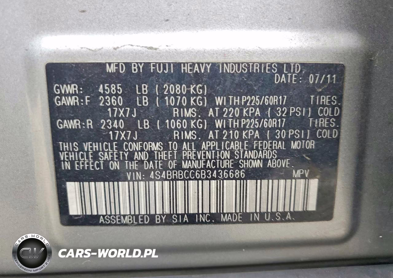 2011 Subaru Outback 2.5I Premium VIN:4S4BRBCC6B3436686 - 13